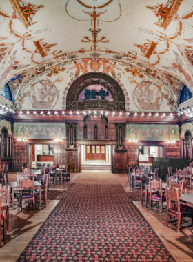  "This image shows Flagler College, a beautiful Spanish Renaissance building in St. Augustine, originally built as a hotel in 1888. Visitors can tour the stunning gardens, fountains, and lobby, experiencing one of the best-preserved examples of 19th-century architecture."