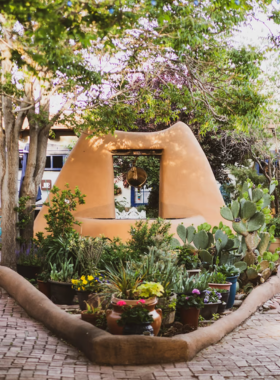 This image shows the adobe-style buildings and colorful streets of Old Town Albuquerque, reflecting its rich cultural heritage.