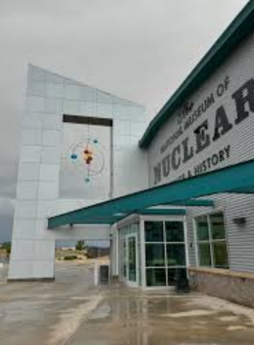 This image shows an outdoor exhibit of a B-29 bomber at the National Museum of Nuclear Science & History in Albuquerque.

