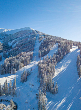  This image shows the scenic gondola ride at Arizona Snowbowl, offering breathtaking views of the surrounding mountains and landscapes, ideal for winter sports enthusiasts and nature lovers exploring Flagstaff’s snowy slopes.