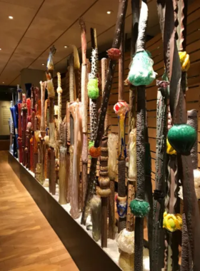 This image shows the beautiful Native American art displayed at the Heard Museum in Phoenix, featuring intricate pottery, textiles, and jewelry, offering insight into the rich cultural heritage of indigenous communities.