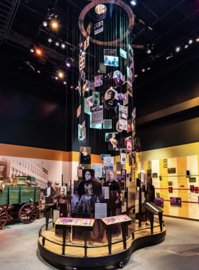 This image shows a powerful exhibit at the National Underground Railroad Freedom Center, displaying historical artifacts and educating visitors on the struggles of freedom seekers in American history."

