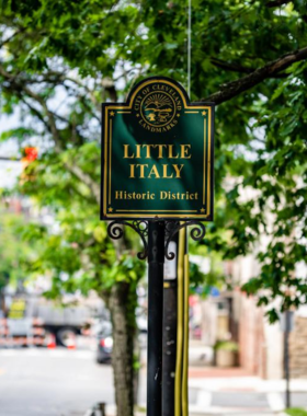 This image shows a bustling street in Cleveland’s Little Italy, with charming Italian restaurants and art galleries lining the cobblestone roads, offering a taste of Italian heritage.