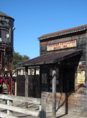 This image shows the Cowtown Cattlepen Maze in Fort Worth's Stockyards, offering a fun, family-friendly activity where visitors can navigate through a challenging maze. It’s a unique attraction reflecting the city’s Western heritage.