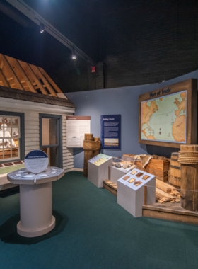 This image shows visitors exploring interactive exhibits at the Cape Fear Museum in Wilmington, offering educational insights into the region’s natural history, science, and culture.