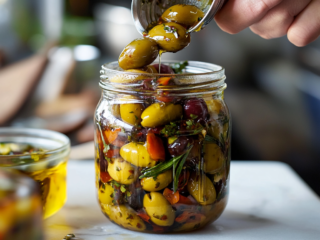 serving the mixed olives at room temperature ready