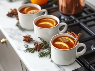 hot spiced cider bourbon served garnished mugs