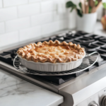 Cooling Classic Apple Pie with Crumble Topping Before Slicing