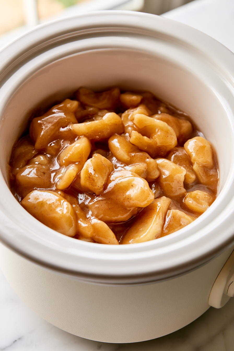 In a 5-6 quart crockpot, pour in the two cans of apple pie filling, spreading evenly