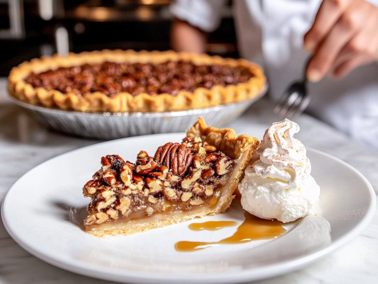 Serving Slices of Delicious Pecan Pie with Whipped Cream or Vanilla Ice Cream