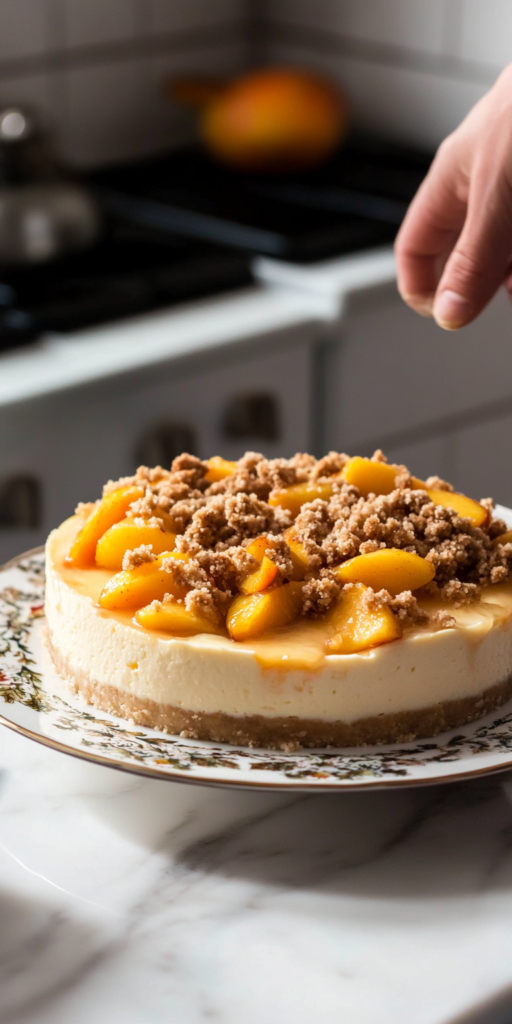 Topping and Serving the Cheesecake for Peach Cheesecake