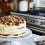 Topping the cranberry sauce cake with frosting