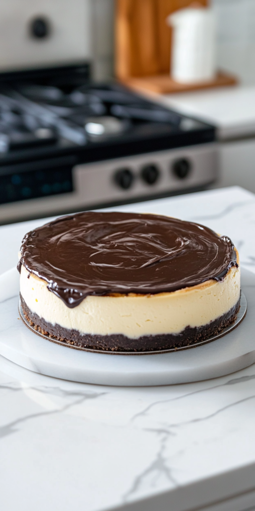 refrigerating-oreo-cheesecake-after-topping-with-ganache