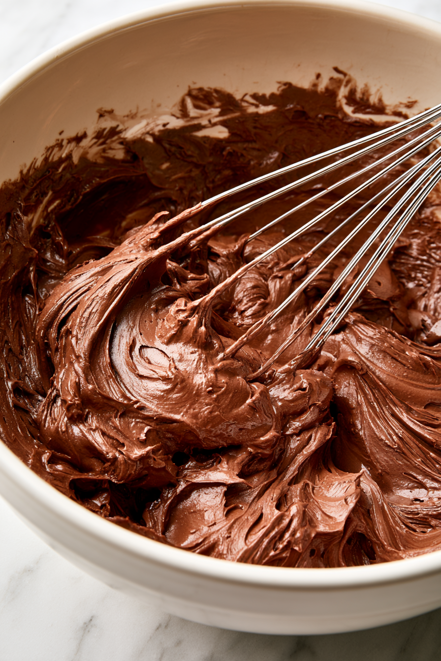 Combine melted butter and cocoa powder. Add powdered sugar, milk, and vanilla