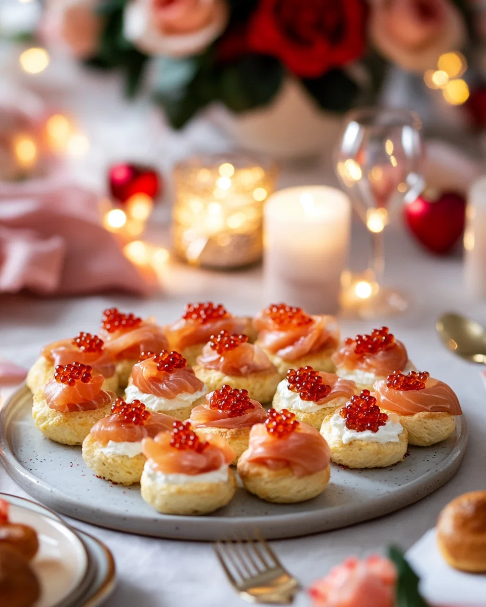 Gougères with Smoked Salmon, Caviar, and Prosciutto