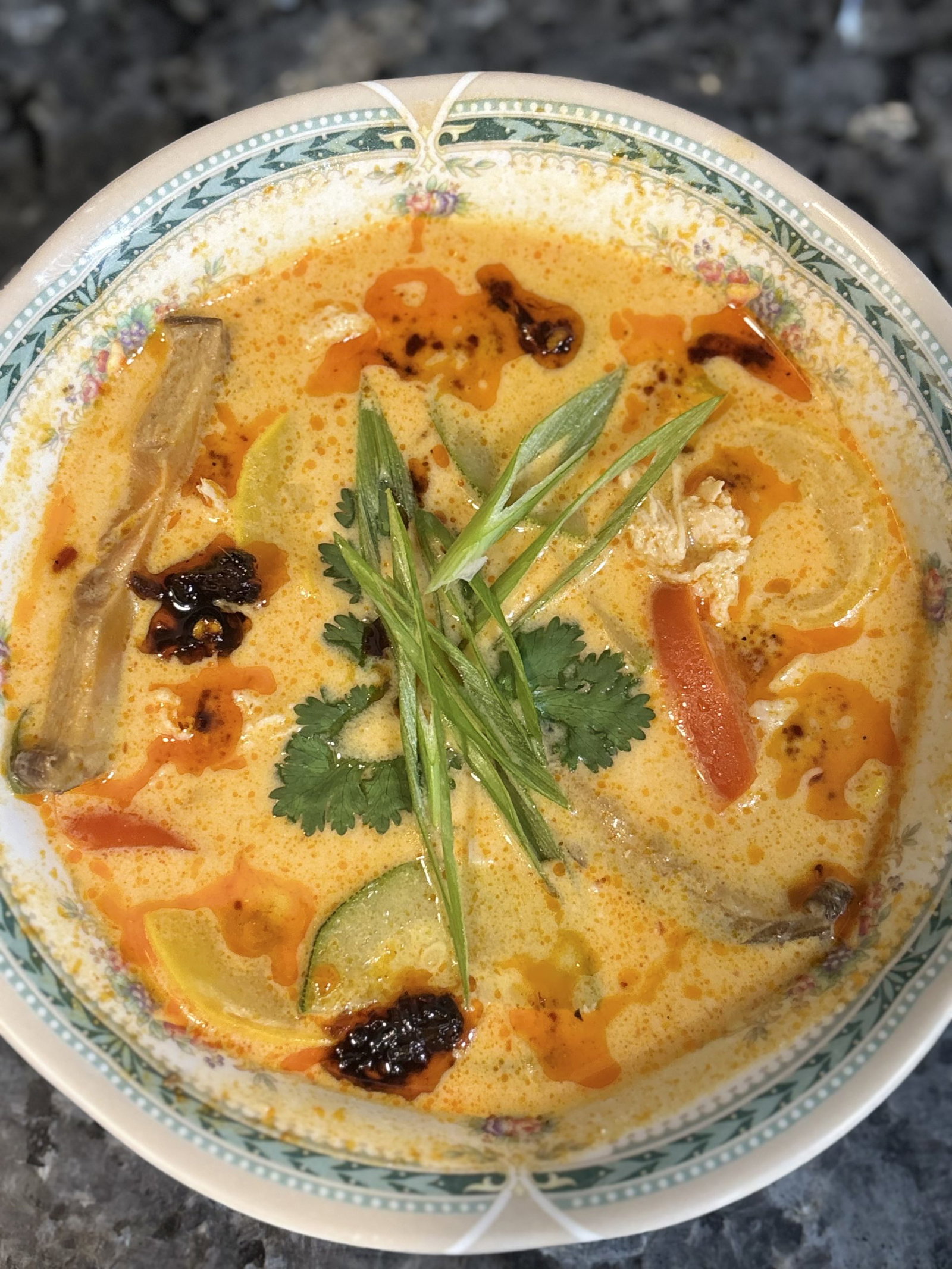 I ladle the soup into bowls and top it with cilantro or a squeeze of fresh lime.