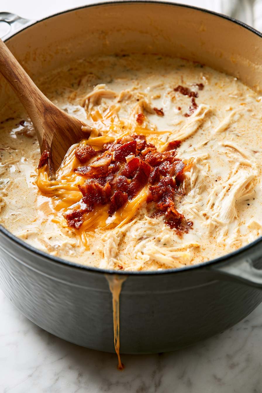 Stir in shredded cheddar cheese until melted and velvety