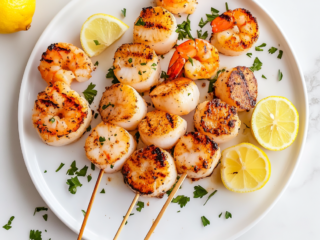 Grilled Scallops and Shrimp Kabobs Recipe is ready to serve