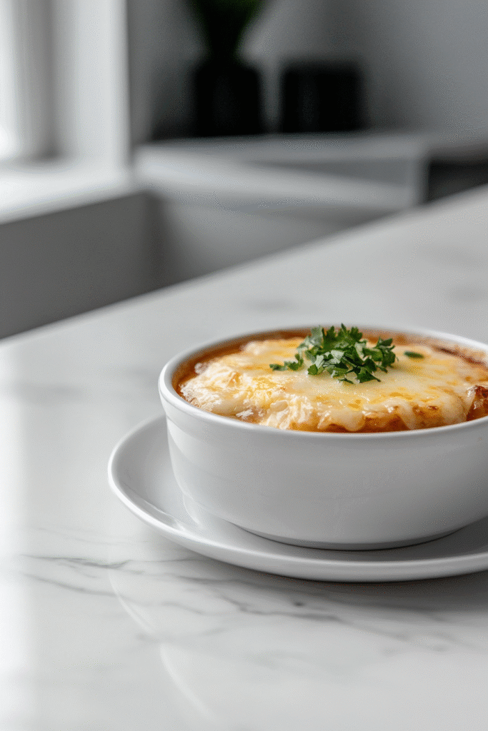 Low-Carb French Onion Soup with Melted Cheese
