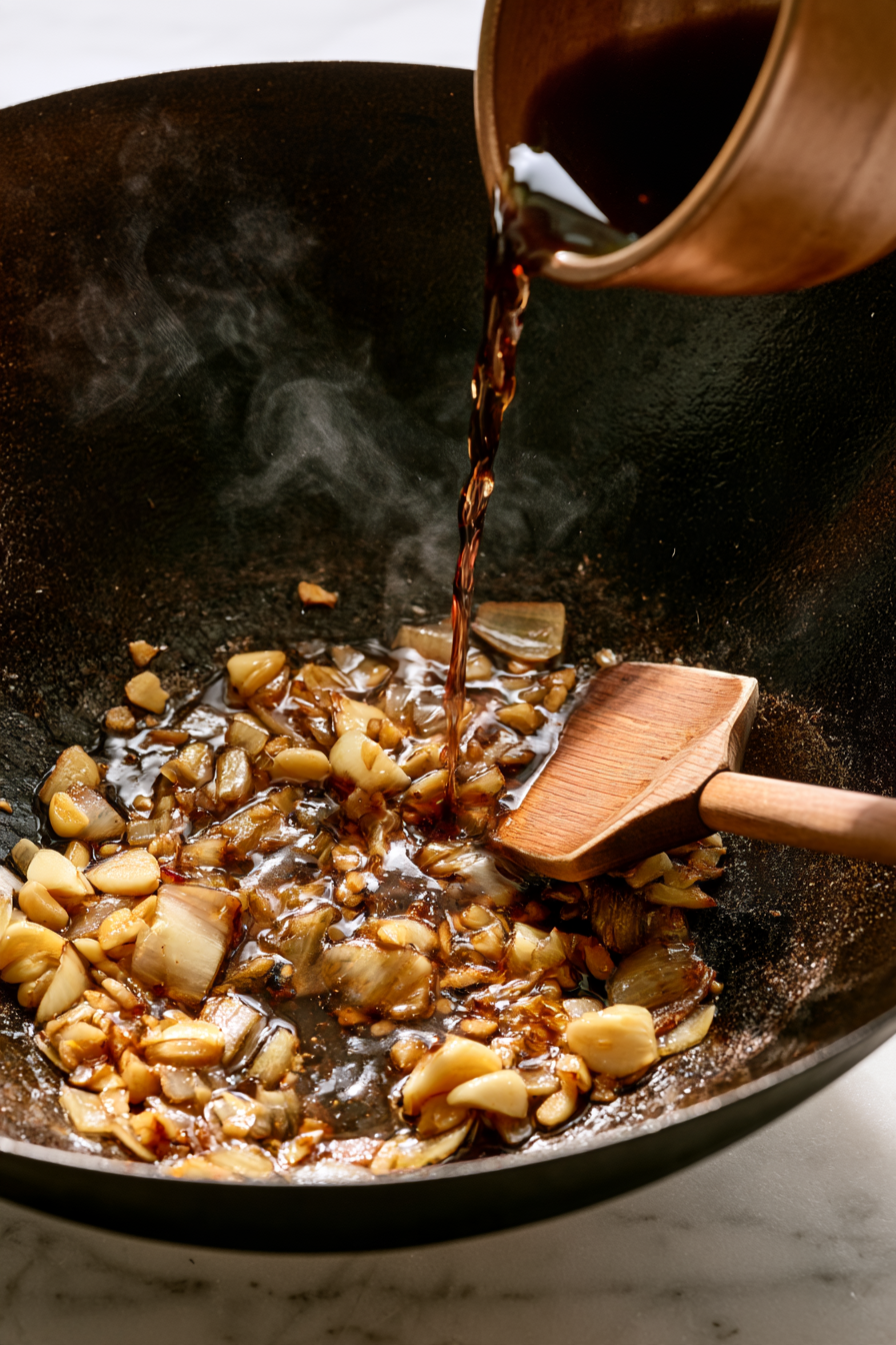 Add Shaoxing wine and stir for a few seconds