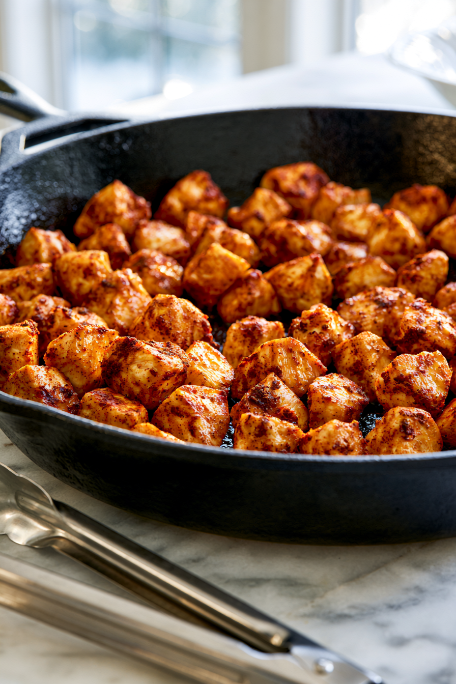 Warm a large skillet over medium-high heat and sear the chicken until it turns golden on both sides, usually 5–6 minutes then remove it and set it aside.