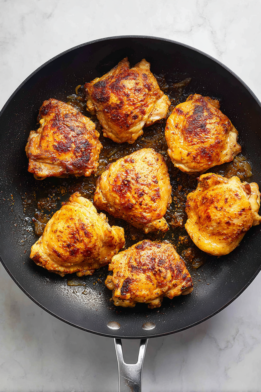 Add chicken thighs and cook until browned on both sides.