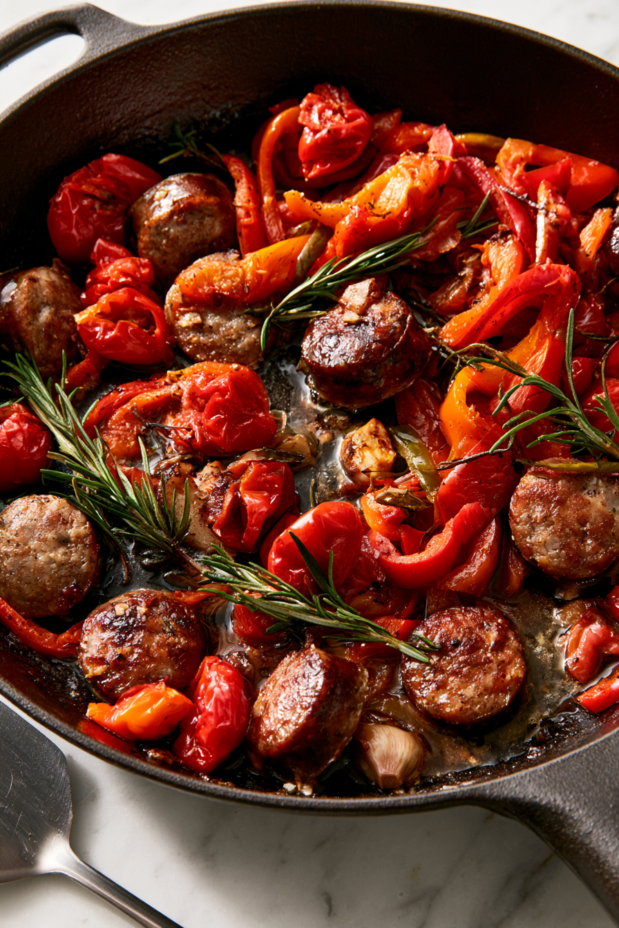 Add the sliced bell peppers and the jarred hot cherry peppers