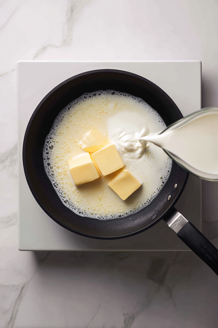 Add heavy cream and butter. Let the sauce simmer until it thickens.