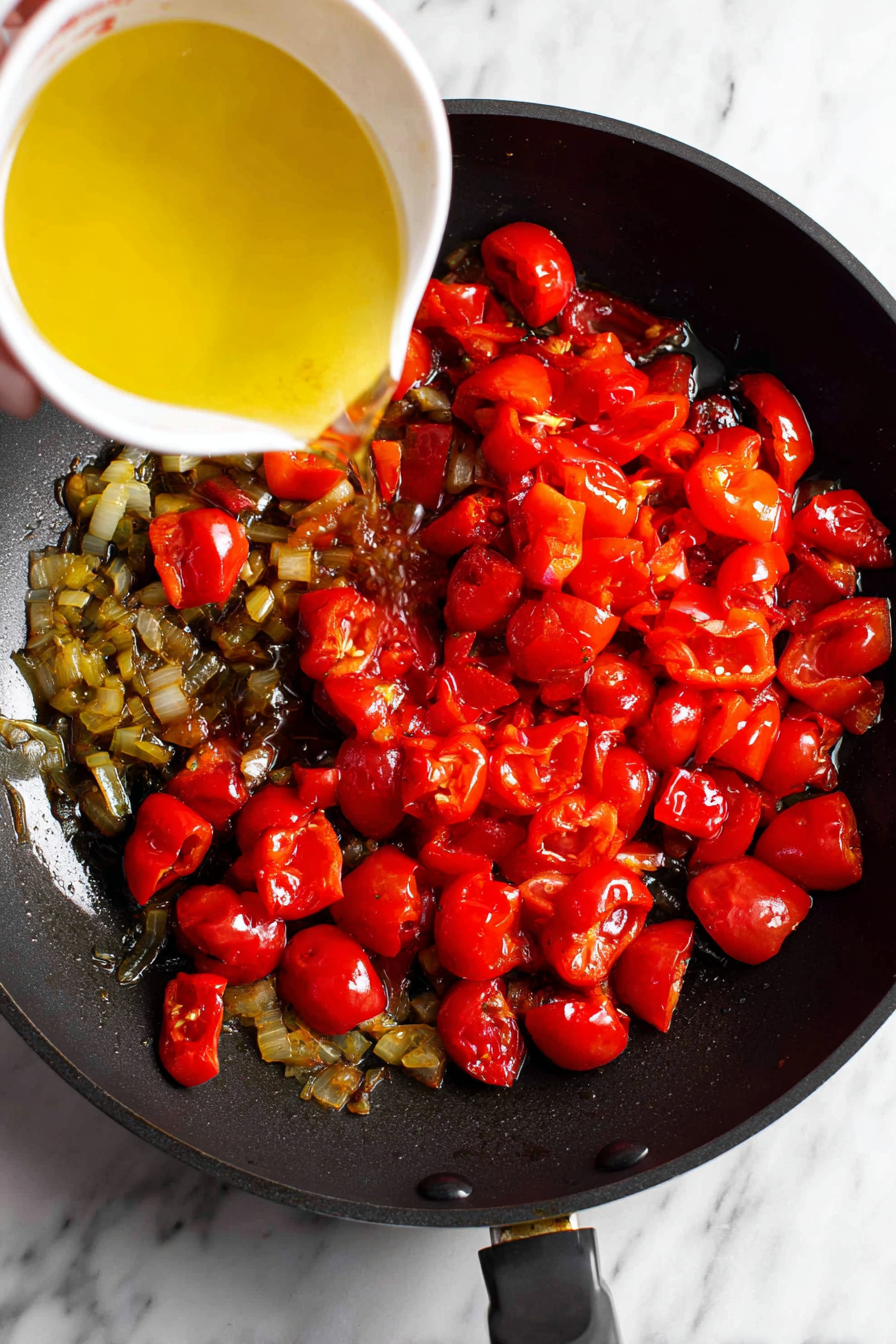 Add pickled cherry peppers and their juice; stir well for 2–3 minutes.