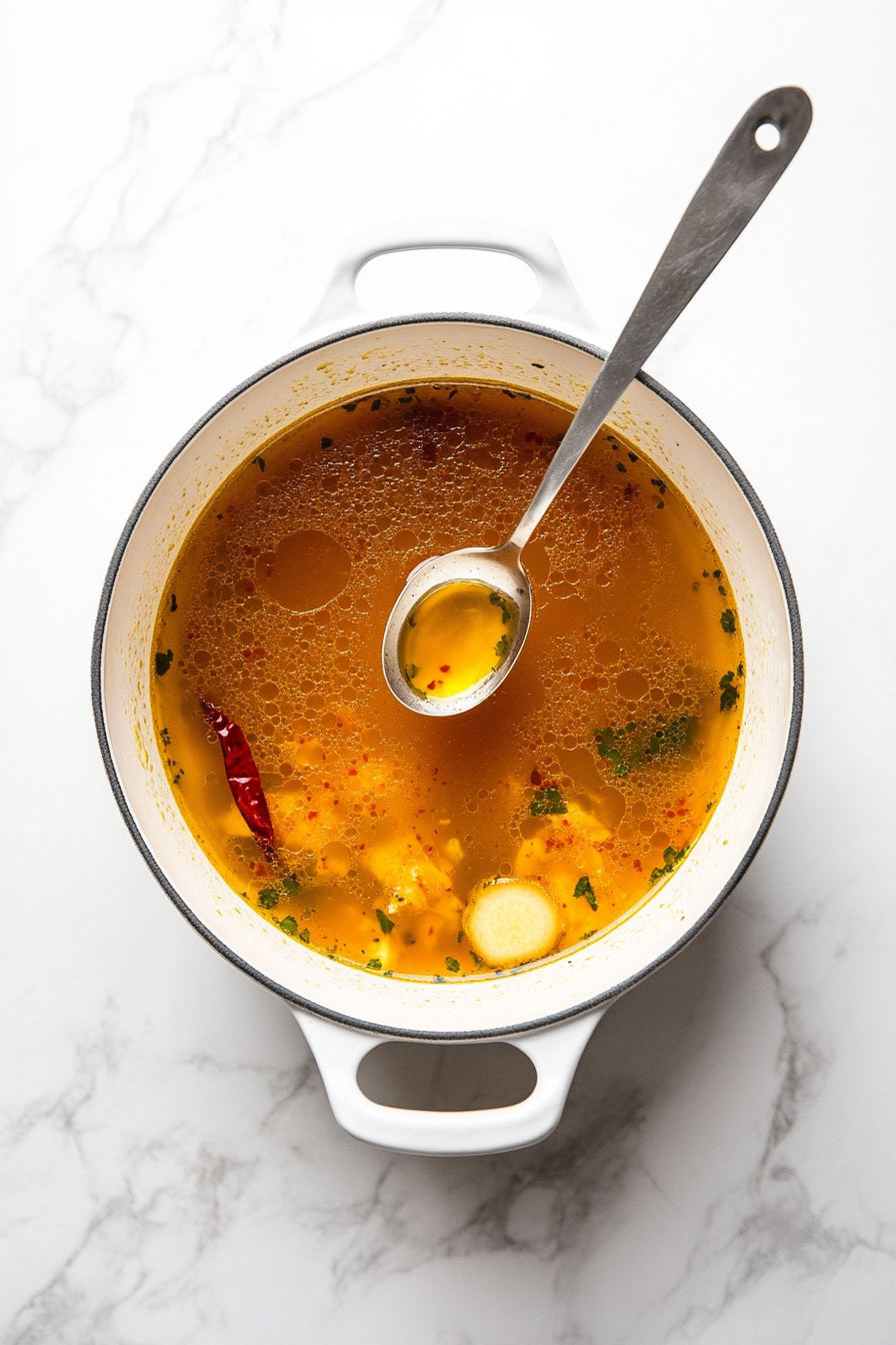 Taste the broth and adjust seasoning with fish sauce, salt, or lime as desired.