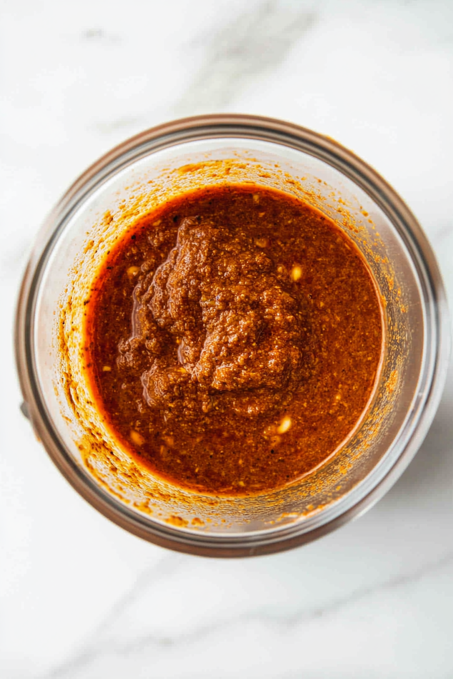 Blend the roasted spices with garlic and tamarind to form a thick masala paste.