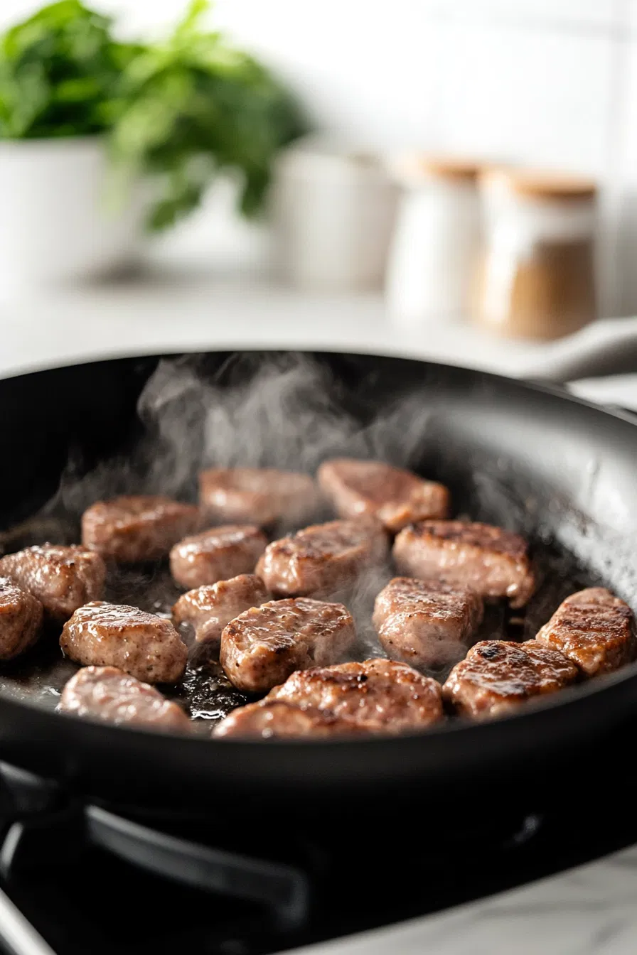 Cook the sliced sausage