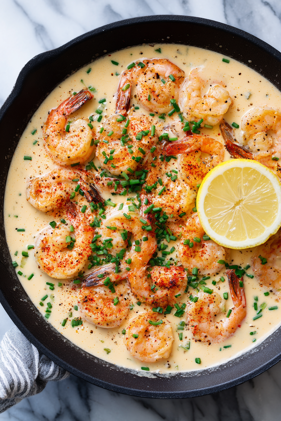 Squeeze lemon juice over the shrimp and stir in chopped chives.