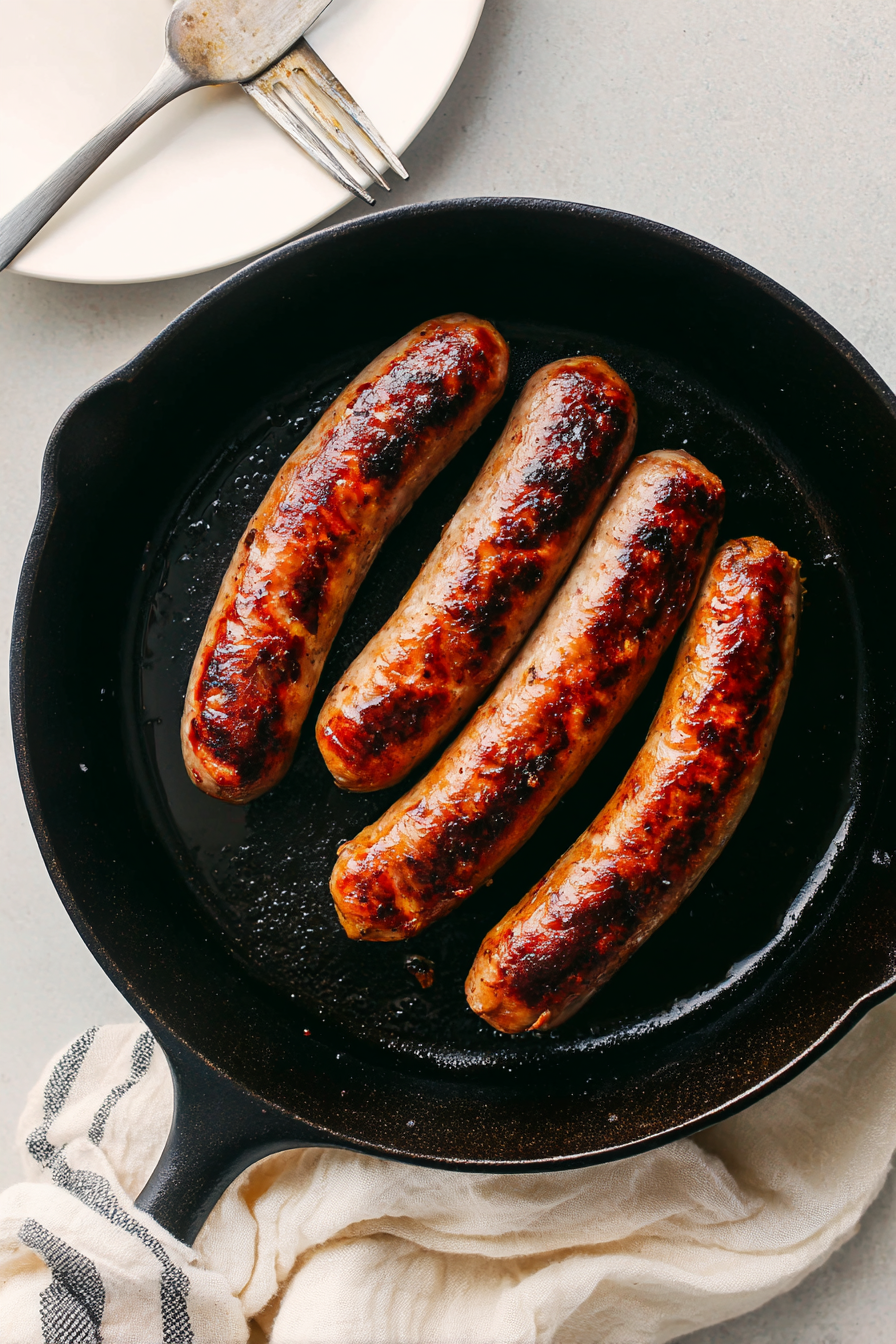 Add sausage links to the same pan, cook until browned, then remove.