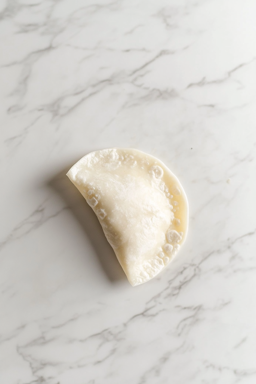 Fold the wrapper in half and pinch the edges to seal, creating a half-moon shape.