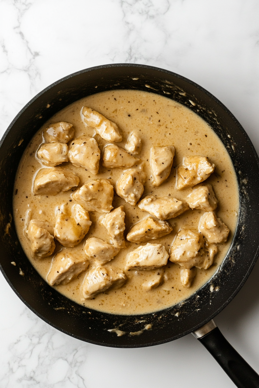 Sprinkle in flour, then pour water; stir to make a thick sauce.