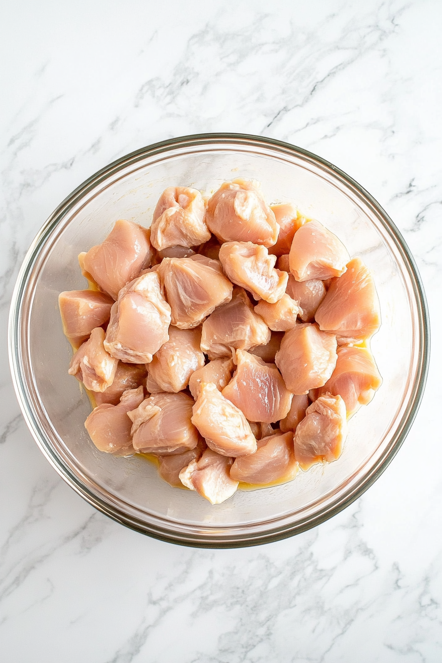 Marinate chicken with lemon juice and soy sauce for 15 minutes.