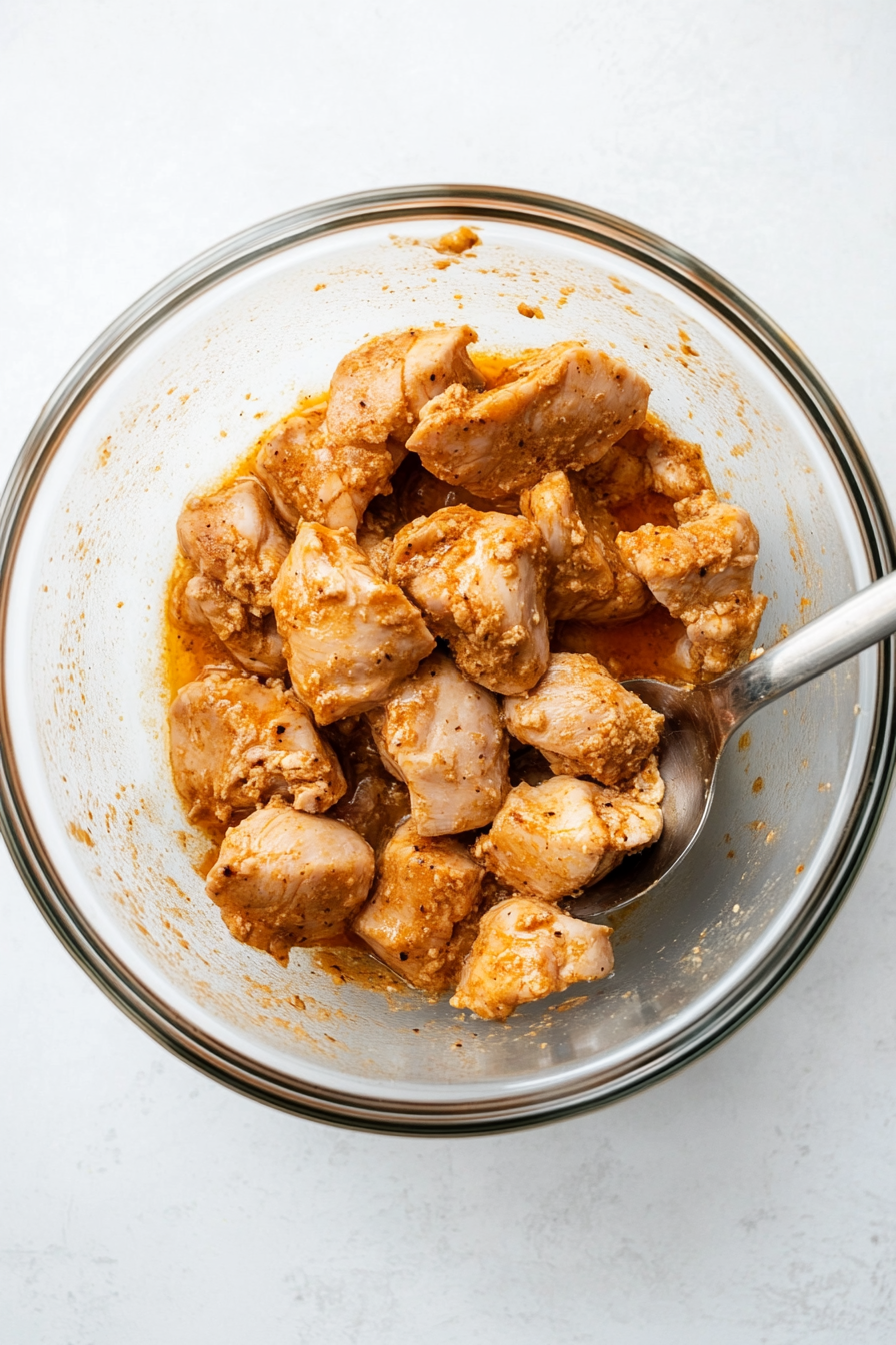 Marinate chicken with yogurt, salt, and ginger-garlic paste for 15–30 minutes.