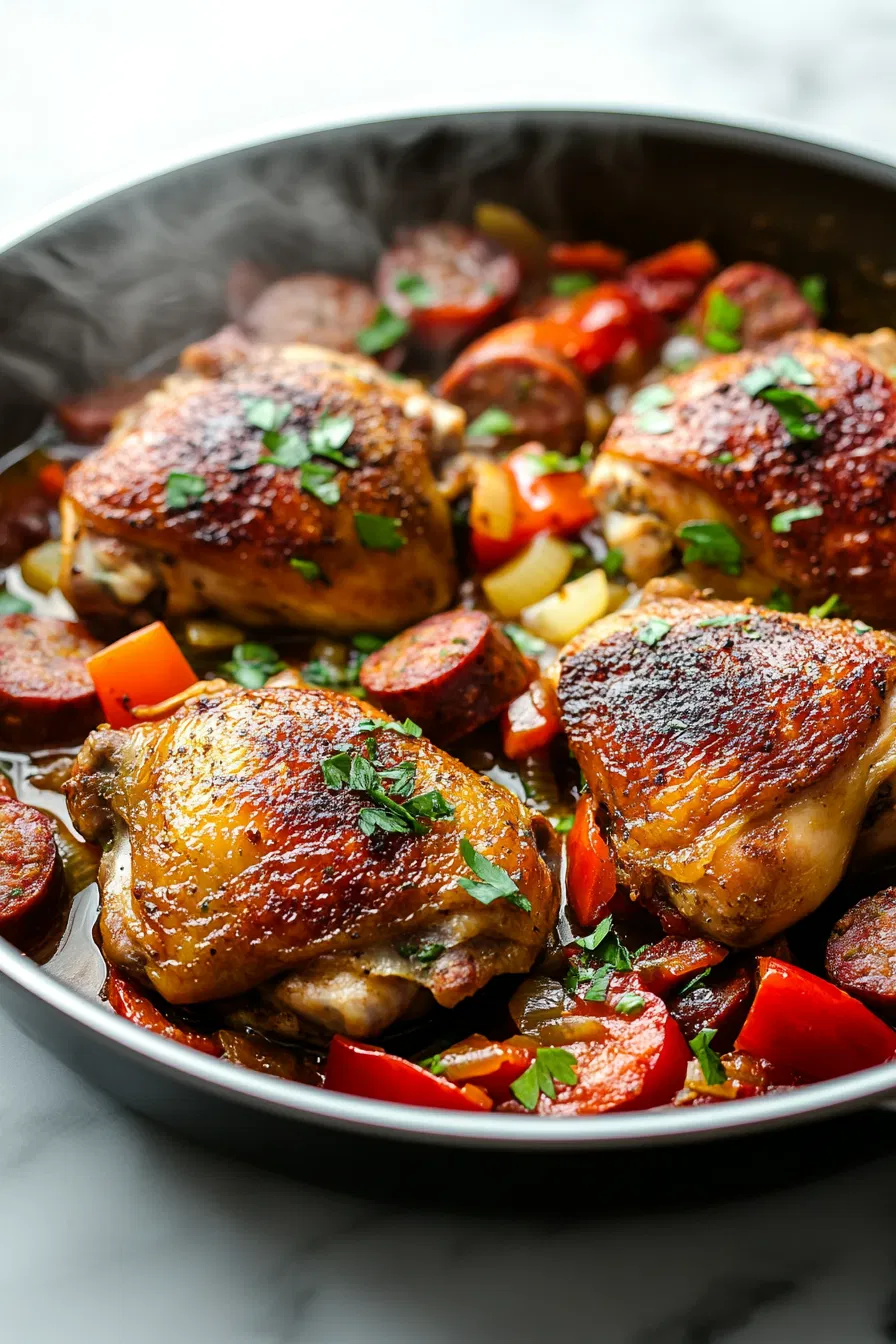 Return chicken to the skillet