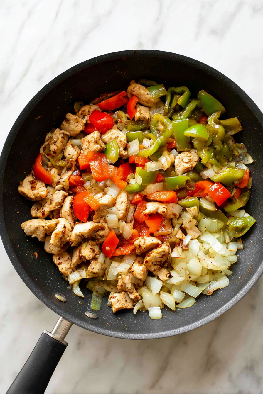 Add onions, garlic, Cubanelle peppers; cook until softened.