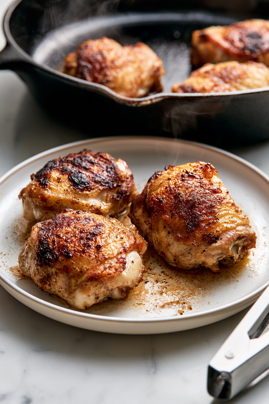 Sear for 6–8 minutes without moving them until the skin is deep golden and releases easily from the pan