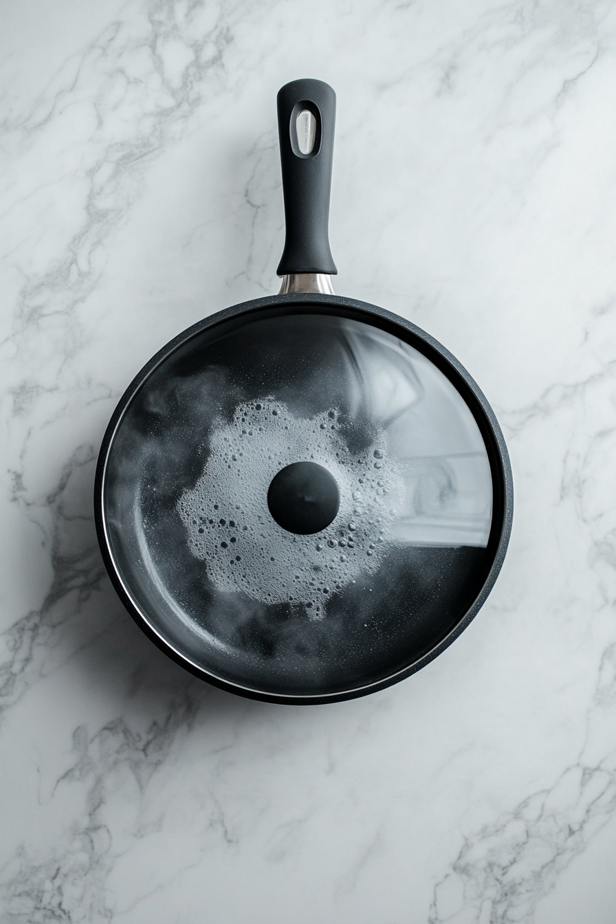 Add 1/3 cup water to the pan and cover immediately to steam for 5-6 minutes until the chicken is cooked through.