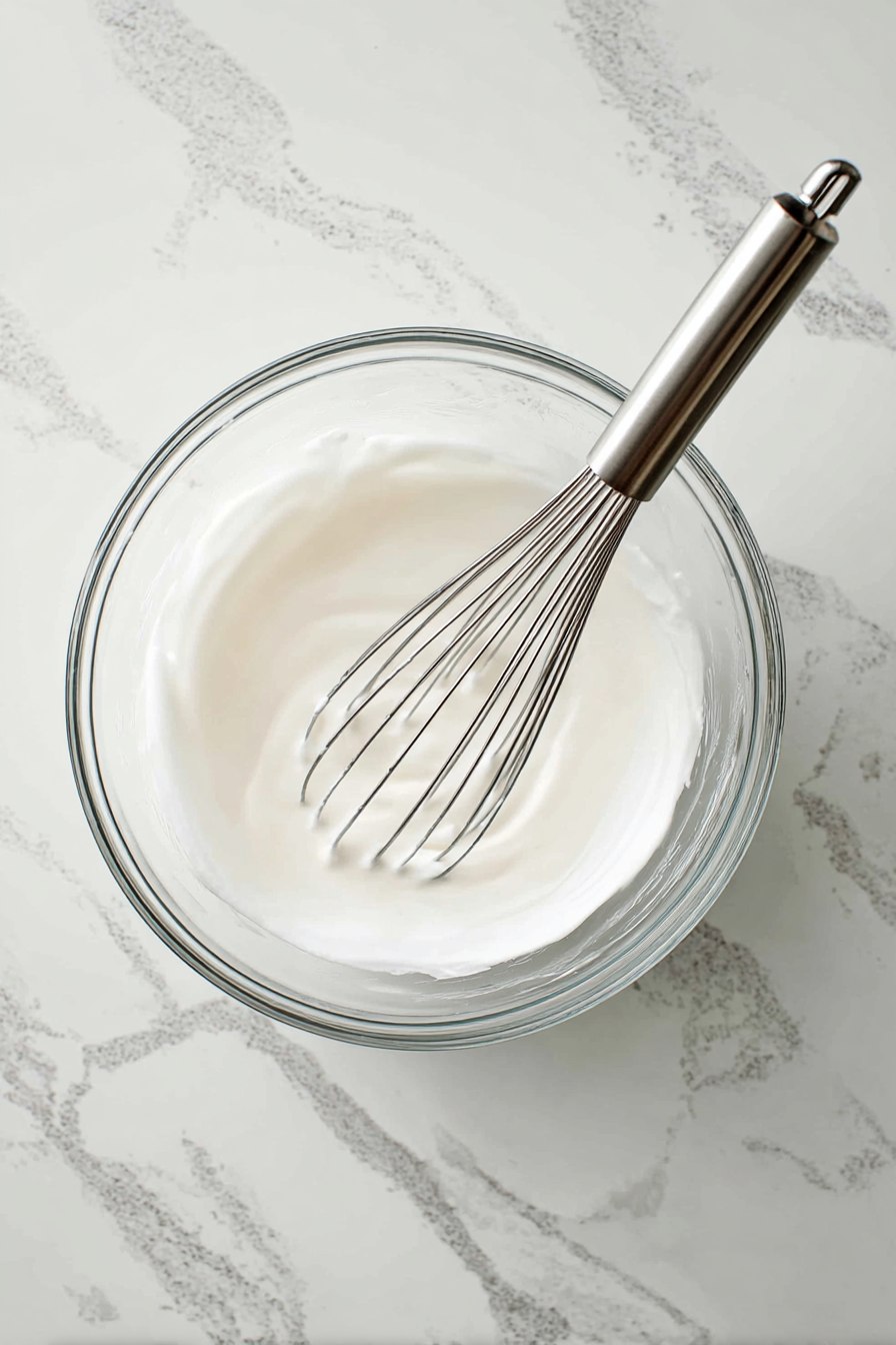In another bowl, whisk egg whites with a pinch of salt.