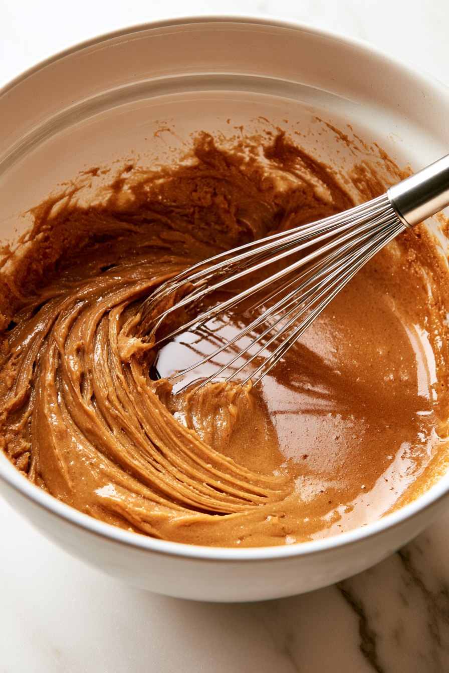 Add the brown sugar to the browned butter and whisk until smooth and well combined