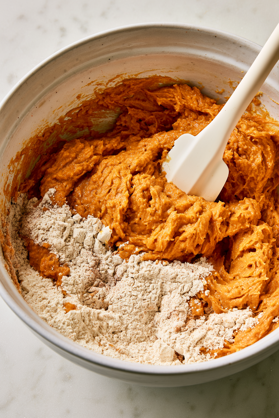 Gradually fold the dry ingredients into the wet mixture, stirring gently until just combined and a soft, slightly sticky dough forms