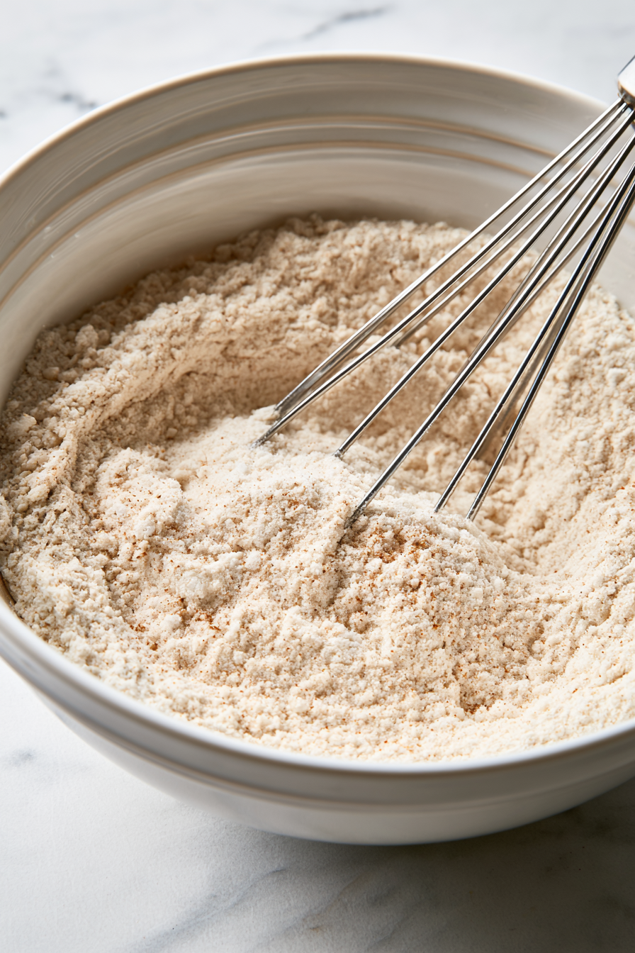 In a large mixing bowl, whisk together the flour, sugar, baking soda, salt, cinnamon, cardamom, and ginger until evenly combined