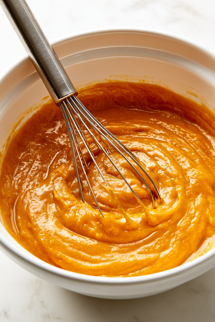 In a separate bowl, combine the pumpkin puree, vegetable oil (or melted butter), and eggs