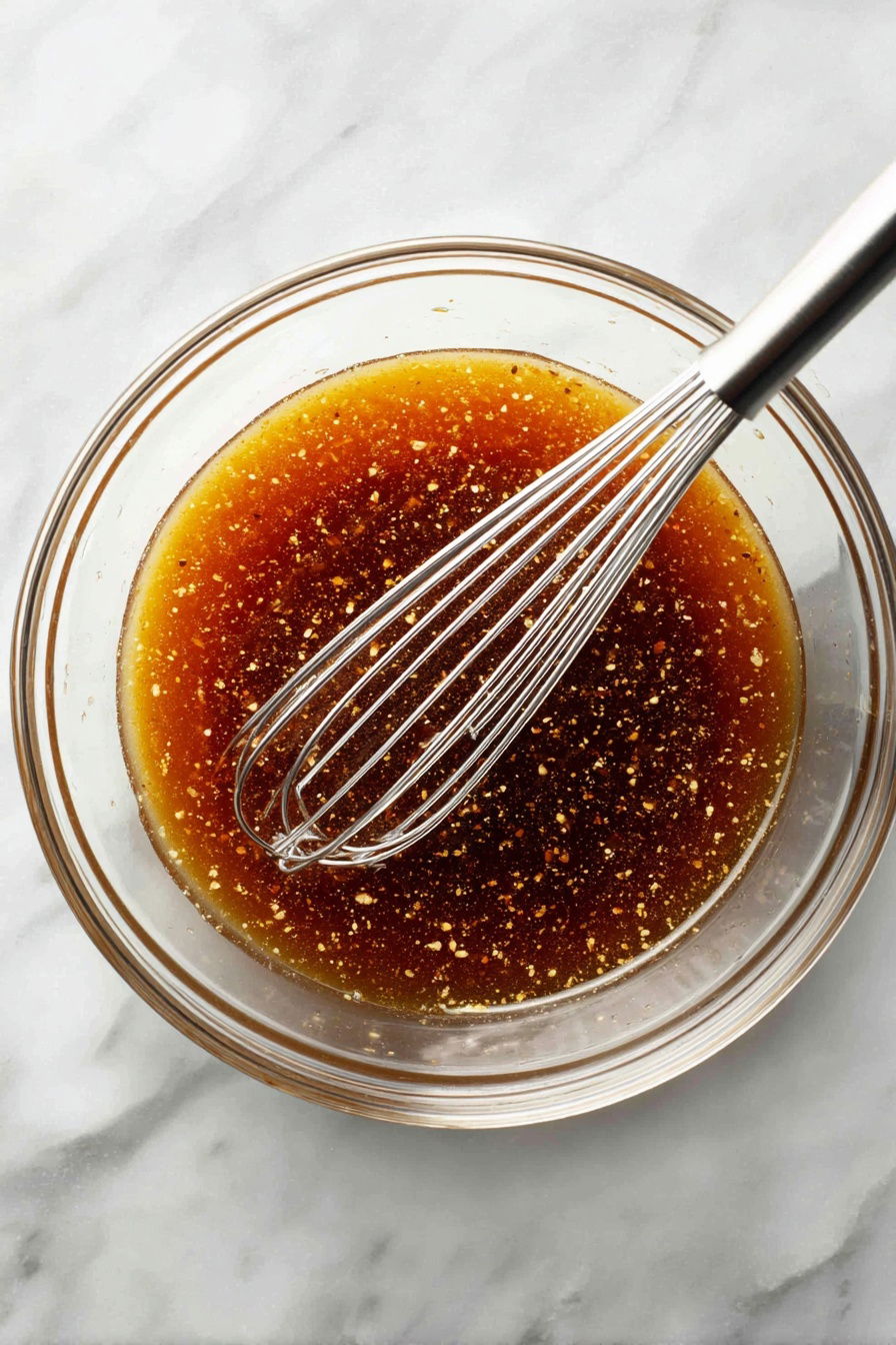 In a bowl, whisk together soy sauce, brown sugar, Worcestershire, pineapple juice, cornstarch, olive oil, ginger, garlic, and crushed red pepper.