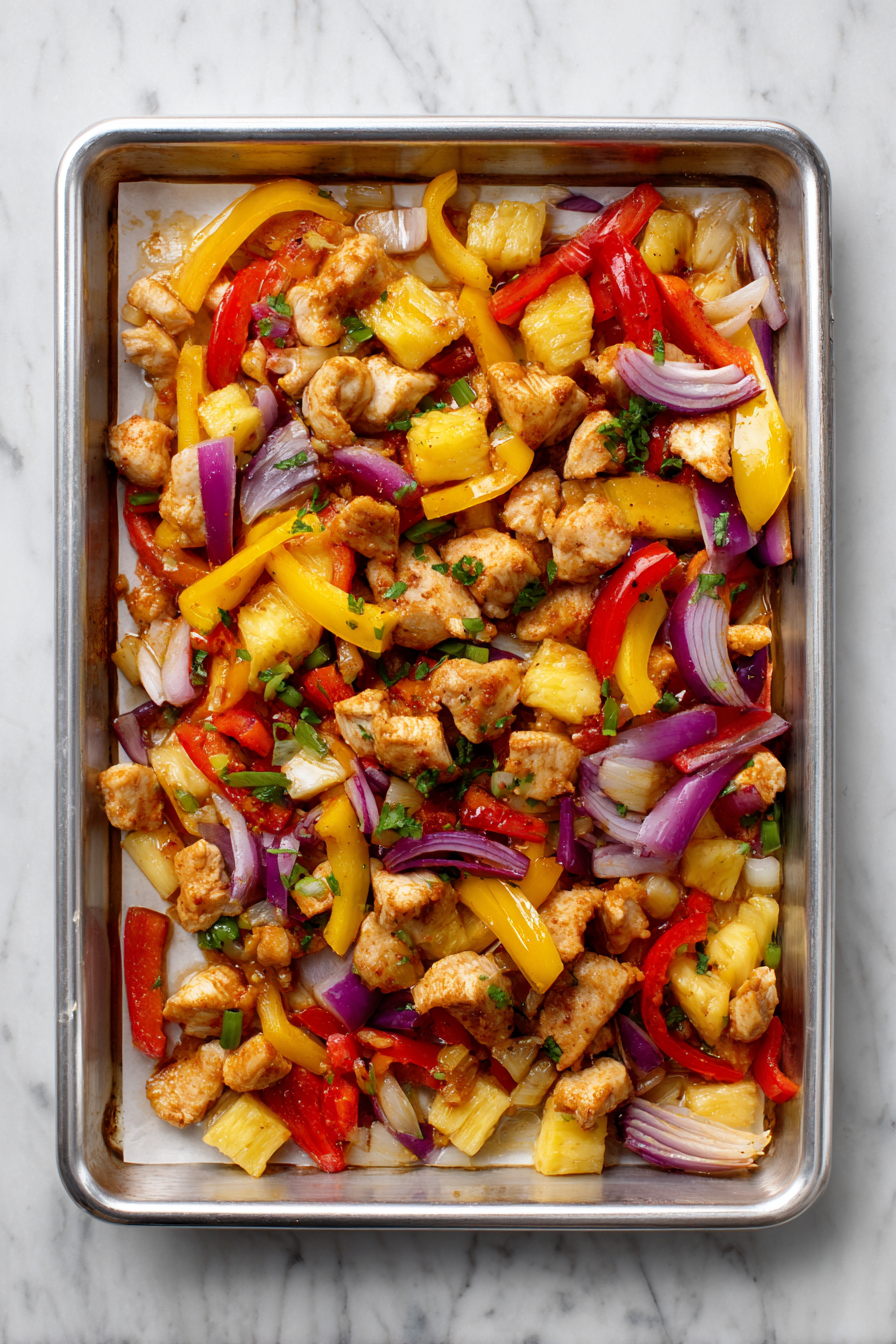 Spread everything evenly on the prepared sheet pan.