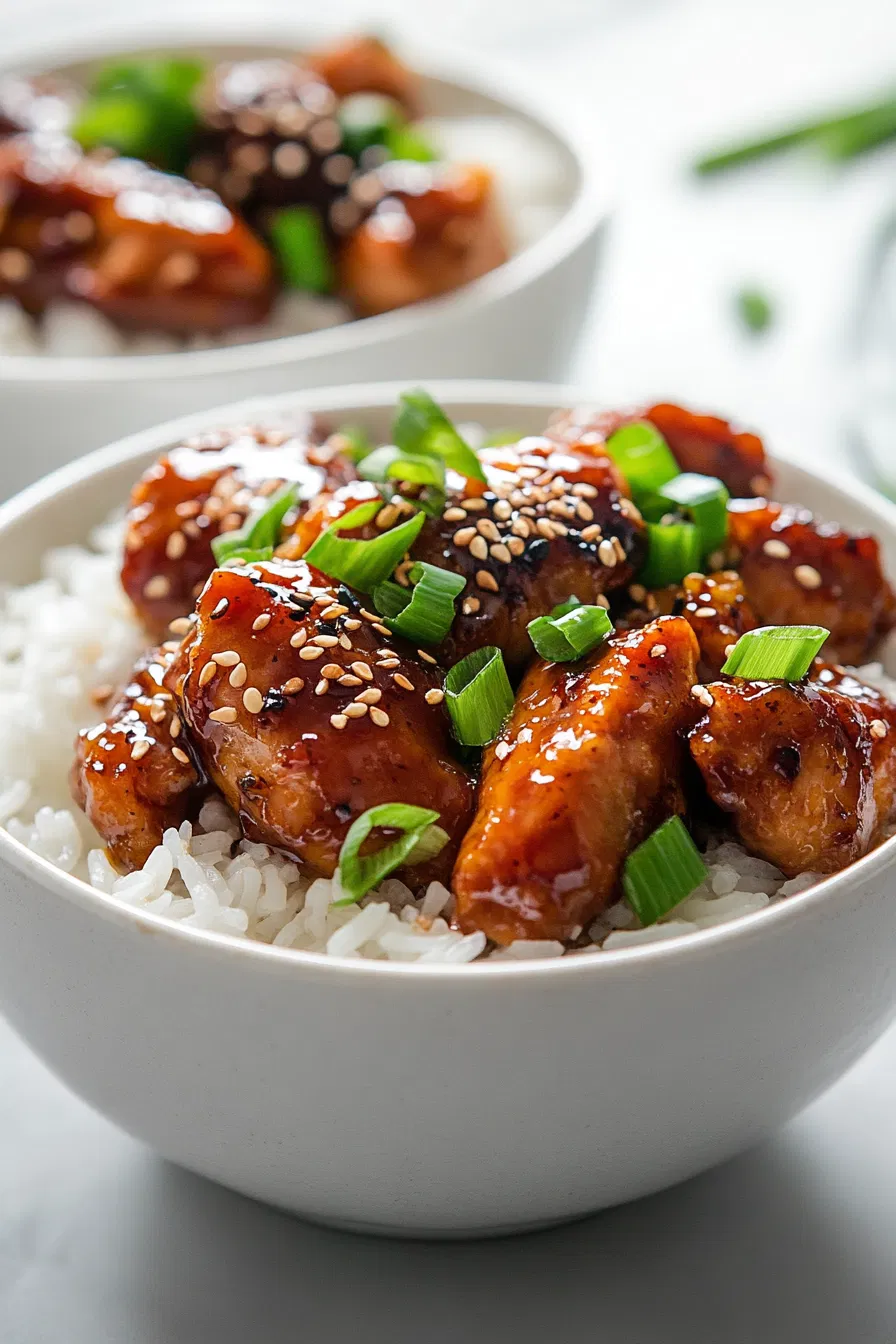 Top the rice with the sticky chicken